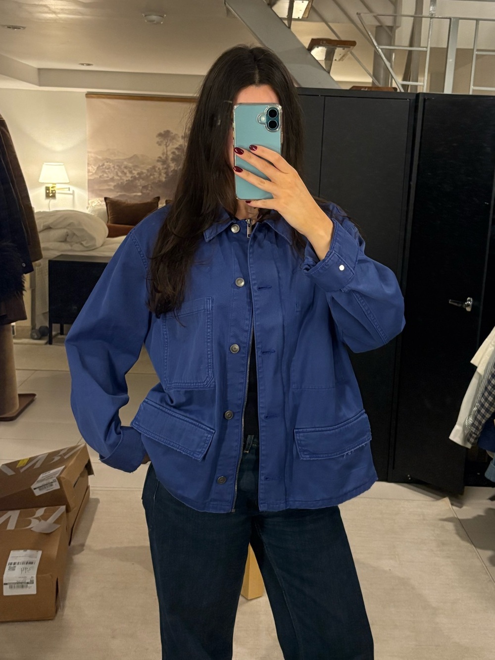 Zara Royal Blue Women's Utility Jacket with Flap Pockets
